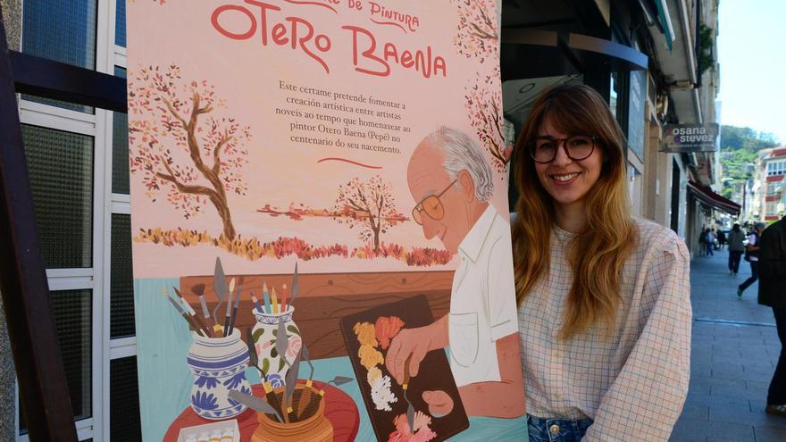 Chus Rojo Otero con el cartel del certamen de pintura en honor a su abuelo, José "Pepé" Otero Baena.