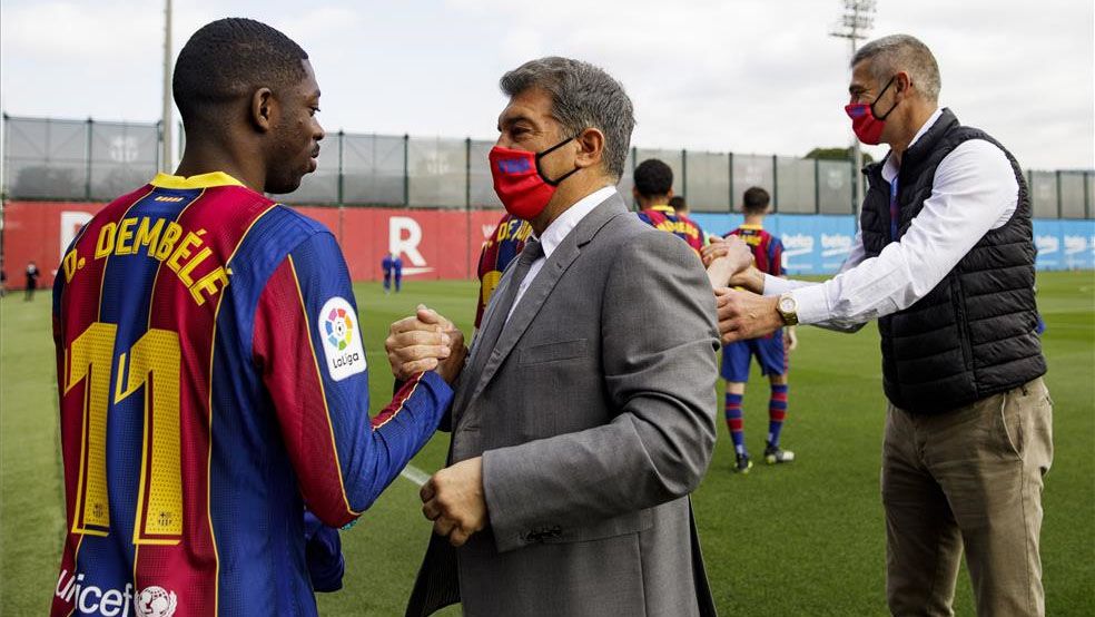 Laporta y Dembélé, en una foto de hace unos días