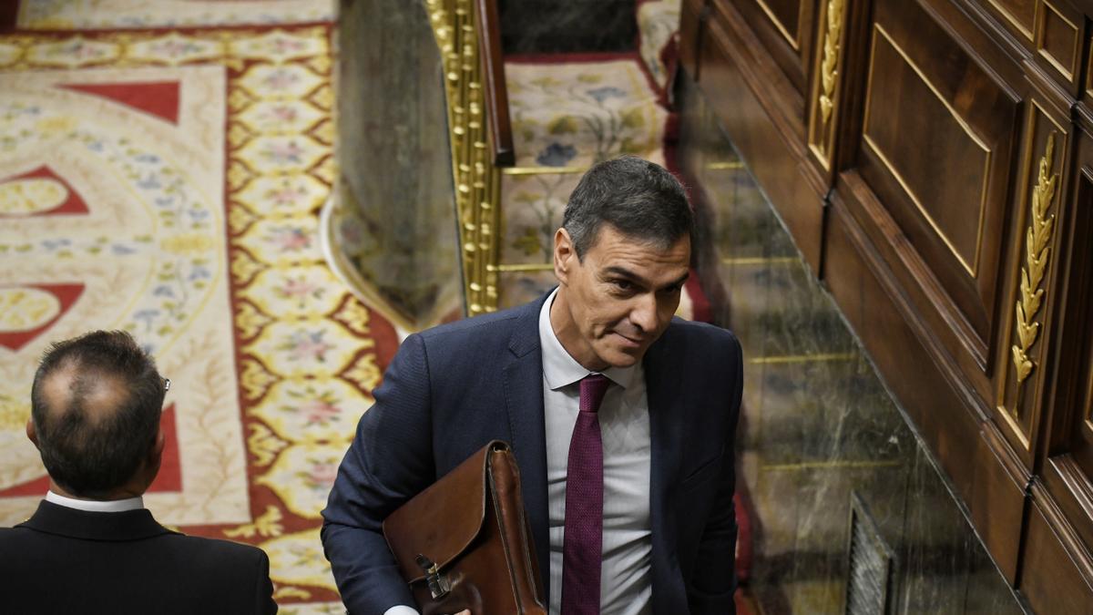 El presidente del Gobierno, Pedro Sánchez, tras la sesión de control al Gobierno el pasado miércoles en el Congreso.