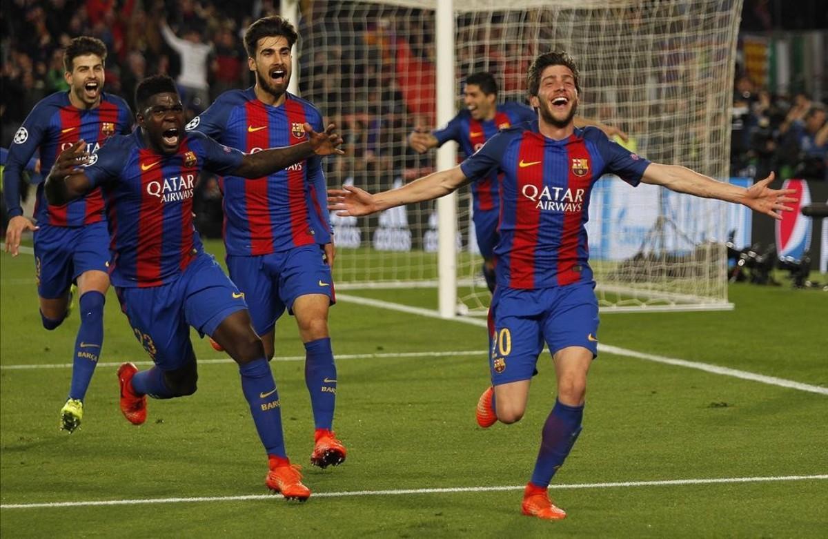 Sergi Roberto celebra el gol de la remontada.