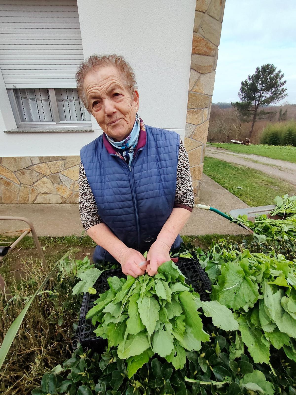 Elvira, vendedora de grelos en la N-550 a sus 86 años: "Son los mejores del mundo"