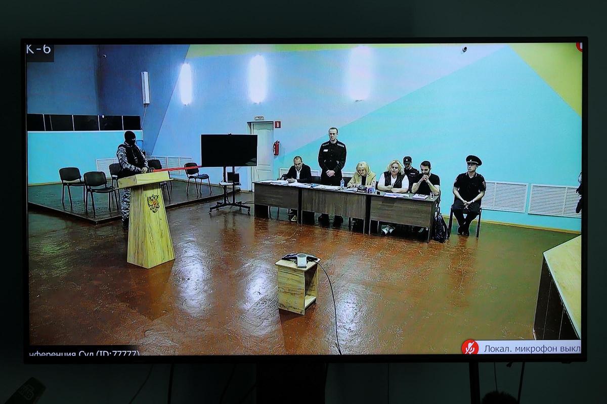Captura de vídeo de las imágenes de la sala donde se juzga al opositor Alexei Navalni. Captura de vídeo de las imágenes de la sala donde se juzga al opositor Alexei Navalni.