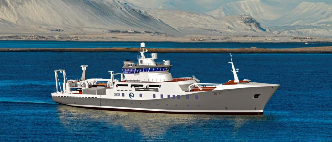 Recreación del futuro buque para el Hafrannsóknastofnun de Islandia.