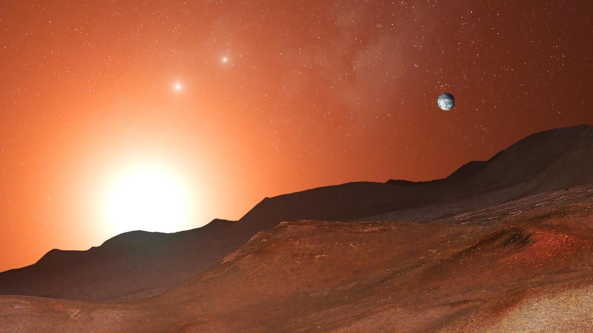 Representación artística de la superficie de Próxima d, el planeta encontrado en órbita de la estrella enana roja Próxima Centauri.