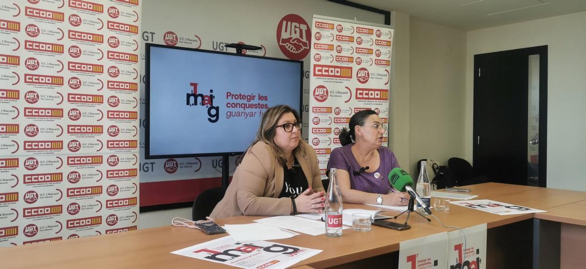 Díaz y Calleja, durante la presentación de las movilizaciones del 1 de Mayo en Alicante.