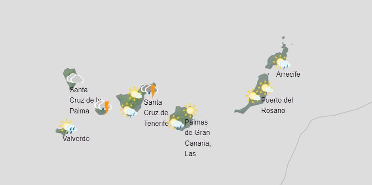 Mapa de previsión de la Aemet para Canarias este sábado.