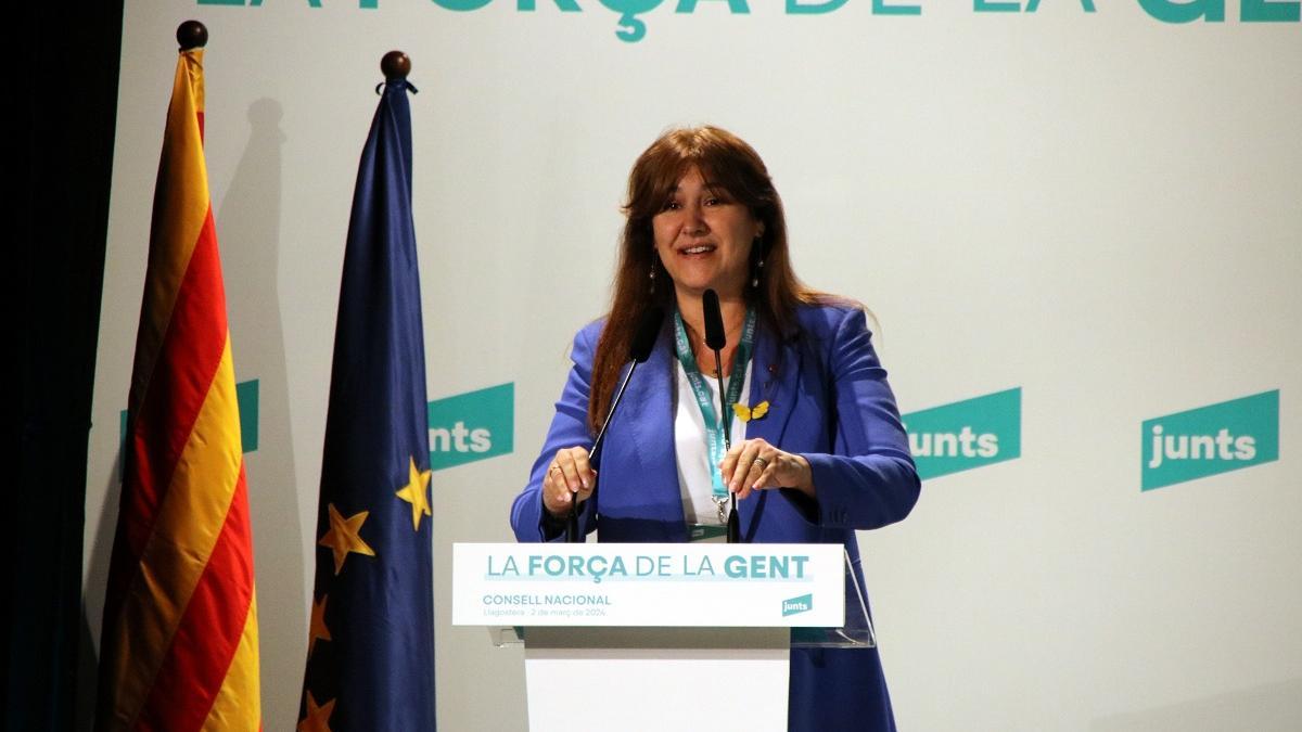 La presidenta de Junts, Laura Borràs, ente el Consejo Nacional del partido este sábado