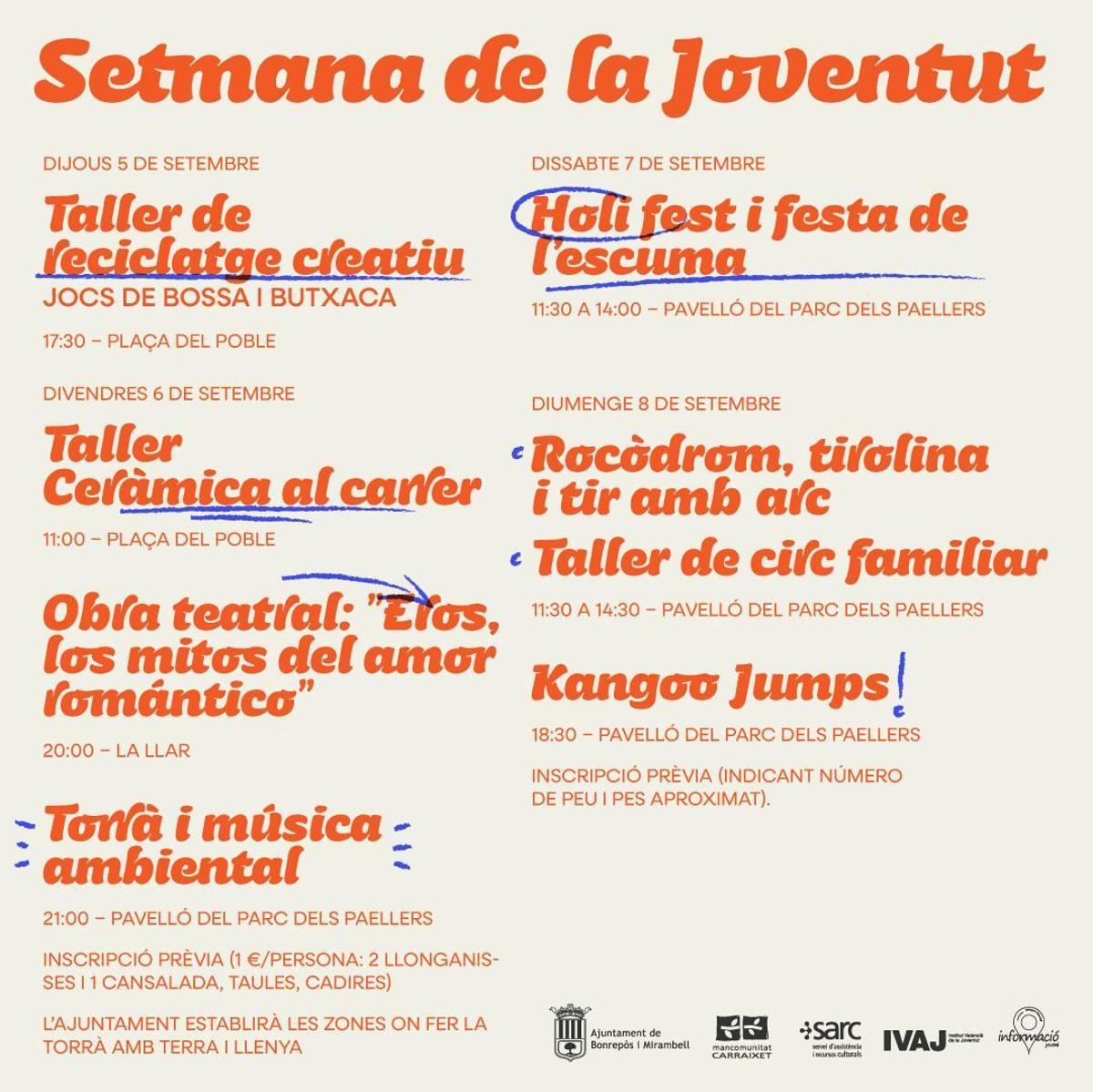 Programación Semana de la Juventud de Bonrepòs i Mirambell