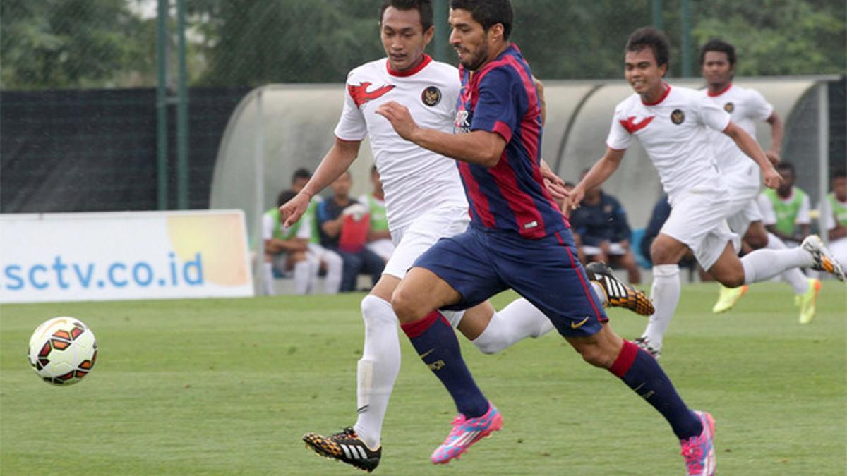 Luis Suárez, durante el amistoso entre el Barça B y Tailandia sub'19