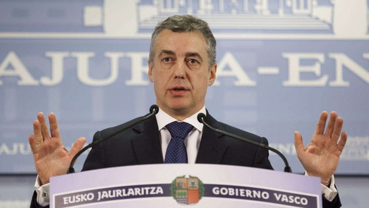 El lendakari, Iñigo Urkullu, en una rueda de prensa en Vitoria.