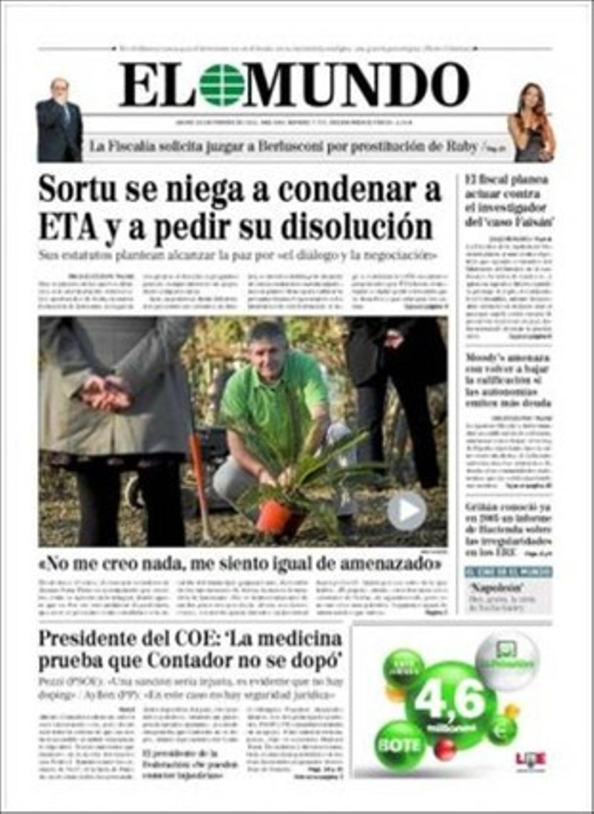 ’El Mundo’ també dóna rellevància al fet que la ministra Rosa Aguilar ha convocat totes les autonomies per abordar el problema de la contaminació de l’aire, que la Conselleria de Salut investigarà si es fuma al barceloní hospital de Sant Pau, que creix un 350% el nombre de desocupats que es veuen forçats a rescatar els seus plans de pensions, i que Iberdrola repartirà un plus de 55 milions entre 350 directius.