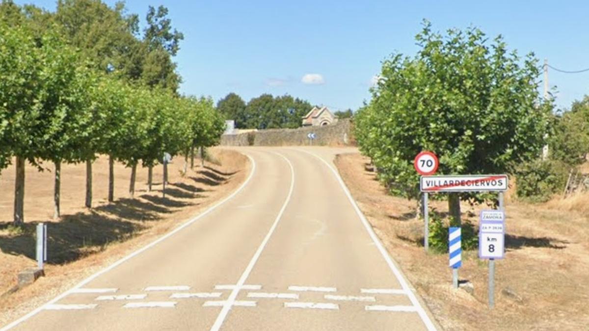 Carretera ZA-P-2639 en la salida de Villardeciervos hacia Cional.