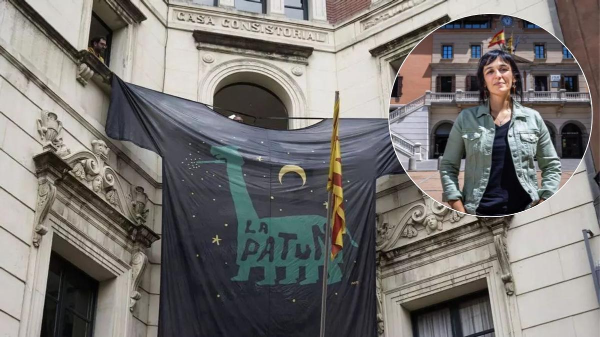 La façana de l'Ajuntament ha lluït les darreres setmanes el disseny de la samarreta d'enguany i una foto d'arxiu de Sílvia Orriols