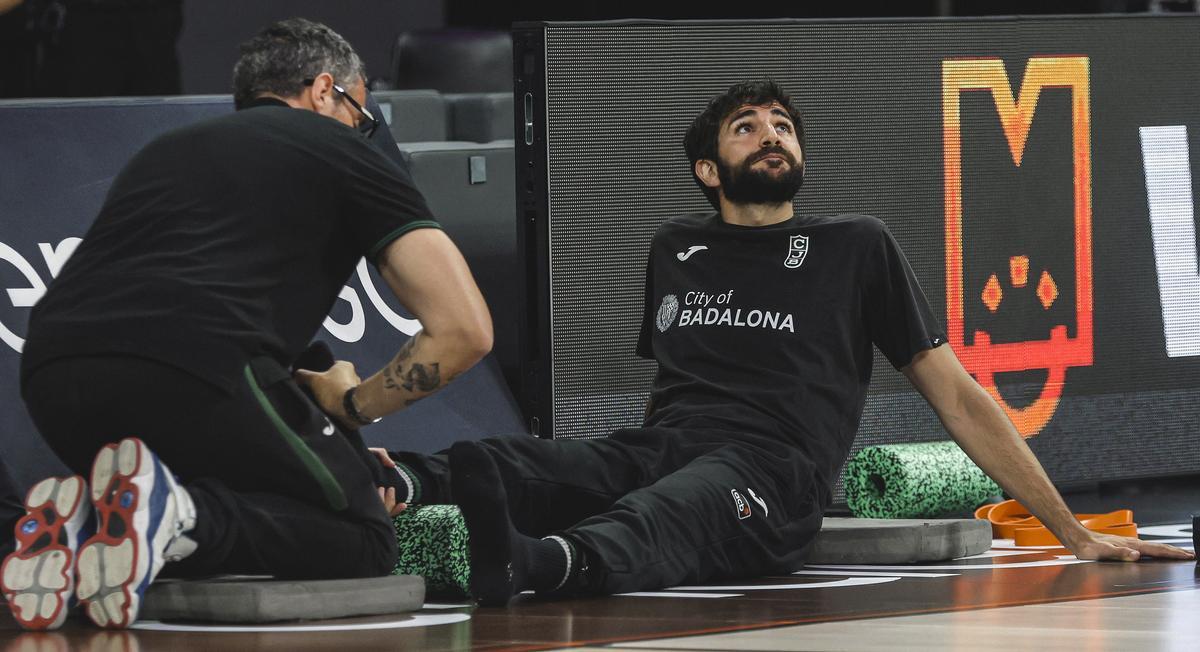 Ricky Rubio, sobre el parqué del Roig Arena antes del segundo partido de la semifinal de Liga Endesa.