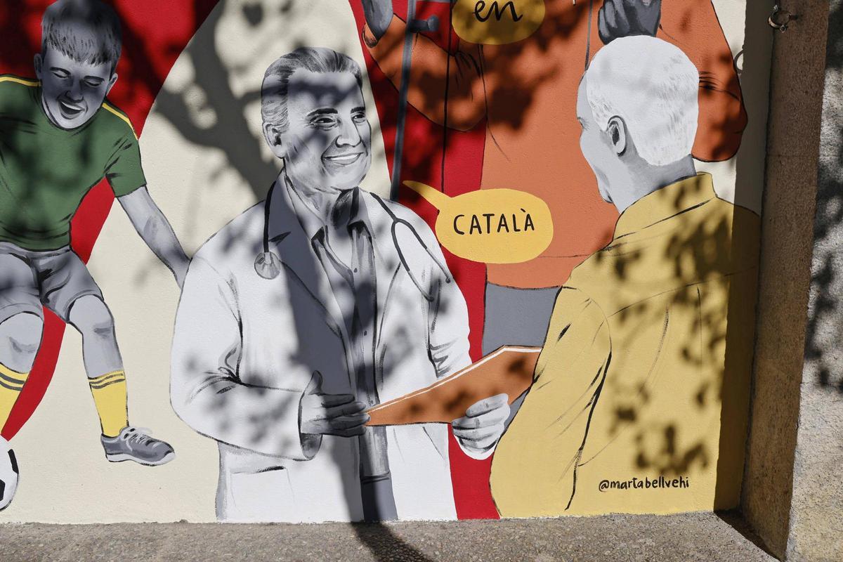 Les imatges del mural a favor del català a Girona de Marta Bellvehí