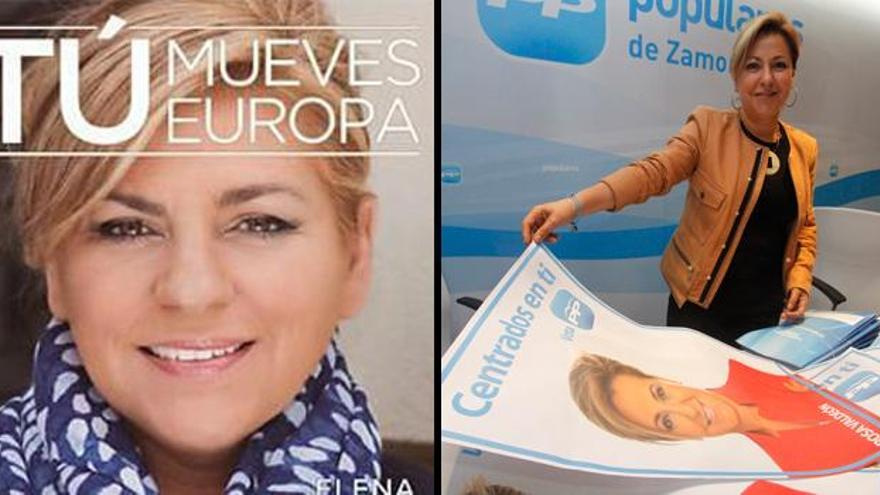 A la izquierda, el cartel de Elena Valenciano, a la derecha, Rosa Valdeón.