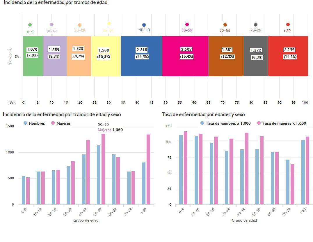 Incidencia del coronavirus en Zamora por tramos de edad