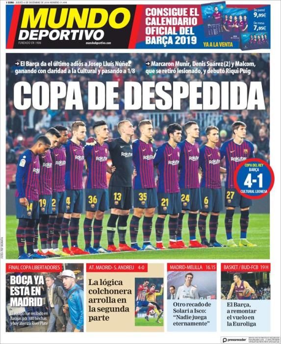 Portada MUNDO DEPORTIVO jueves 6 diciembre 2018