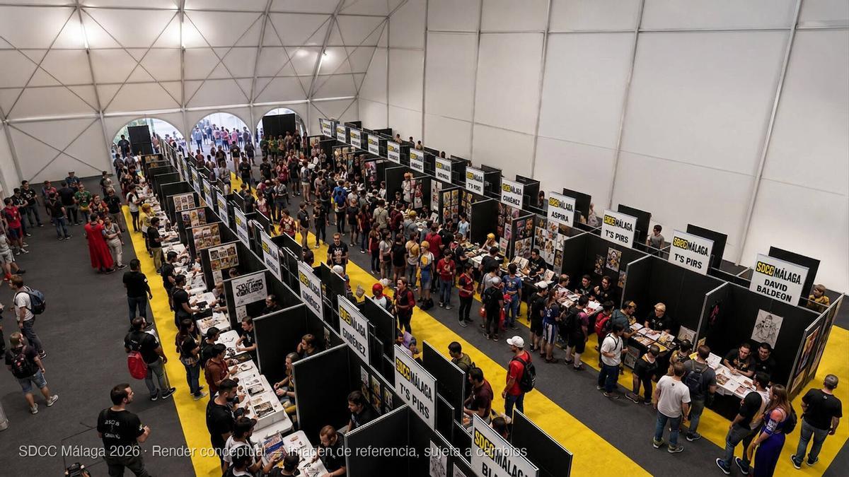 Infografía de cómo se convertirá el FYCMA en el recinto de la Comic-Con Málaga