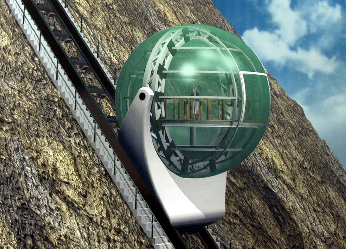 PROYECTO ÁRTABRO-SAMDEU QUE ASPIRA A DEFINIR LA ESTÉTICA DEL ASCENSOR PANORÁMICO DEL MONTE DE SAN PEDRO. 22/05/02; 16/07/02; 13/11/04PROYECTOS. DISEÑOS. ASCENSORES. ELEVADORES. ELEVADOR