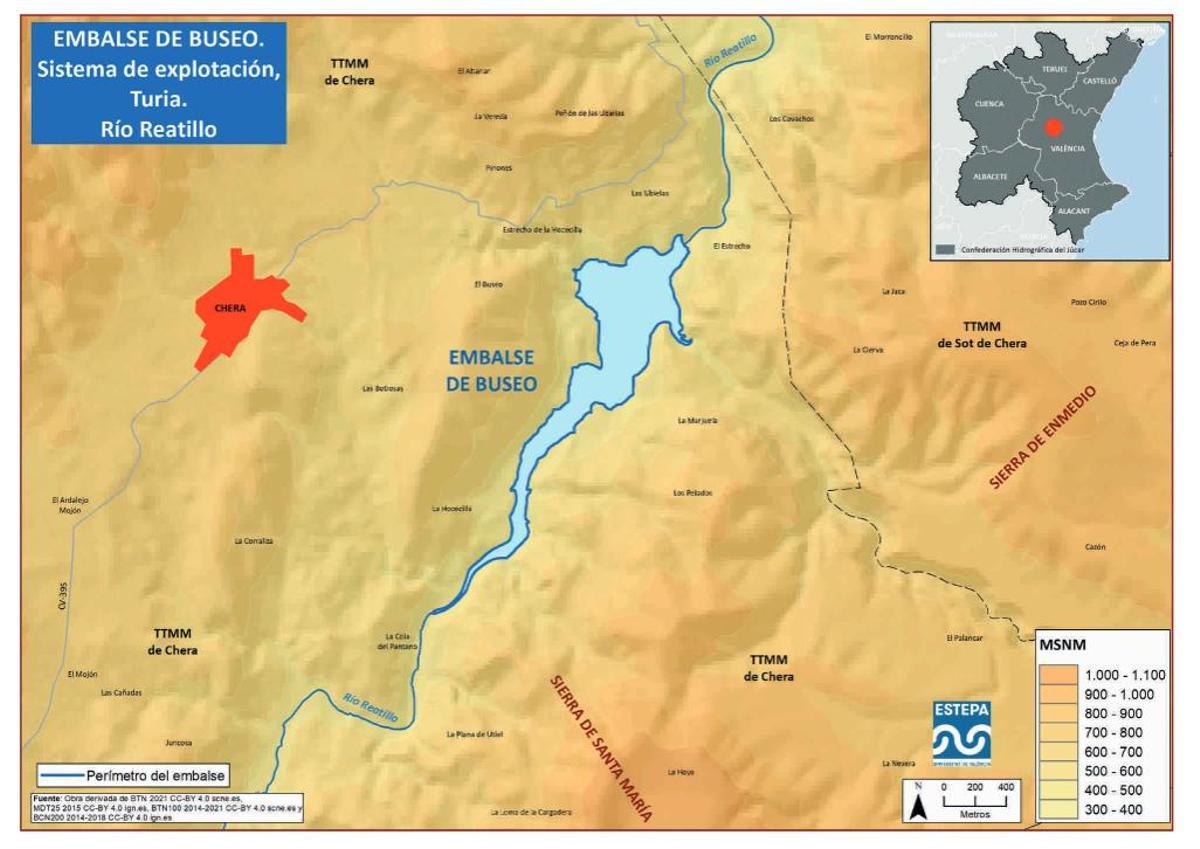 Ubicación del embalse de Buseo, en el término municipal de Chera.