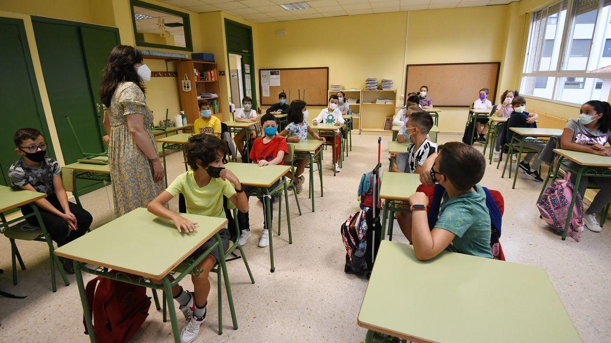 Un aula de de un colegio gallego.