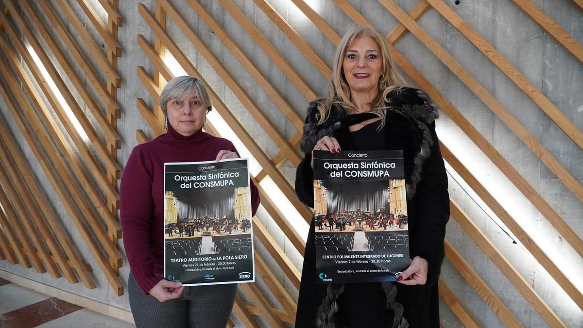 La edil de Cultura, Aurora Cienfuegos, e Isabel González, directora de la Fundación Municipal de Cultura de Siero, en la presentación de un evento cultural anterior.