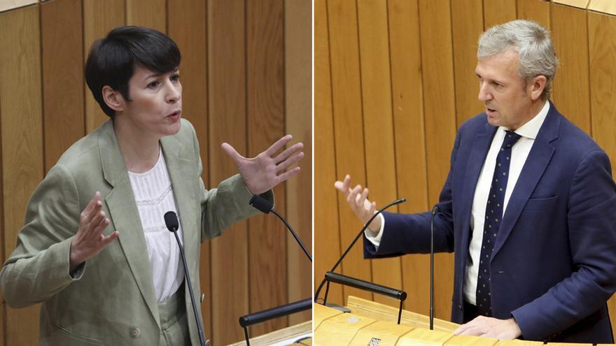 Ana Pontón y Alfonso Rueda, en sendas comparecencias en el Parlamento de Galicia.