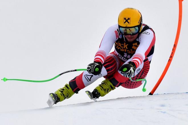 Max Franz entrena la víspera de la Copa del Mundo FIS 2018 en Val Gardena - Groeden, Alpes italianos.