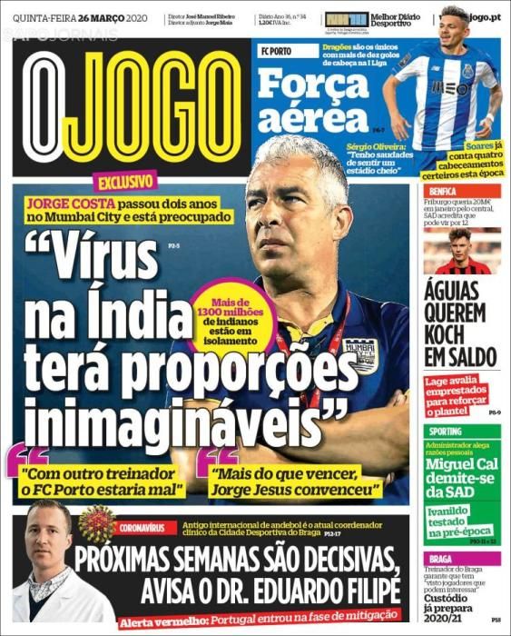 Portada O JOGO jueves 26 marzo 2020