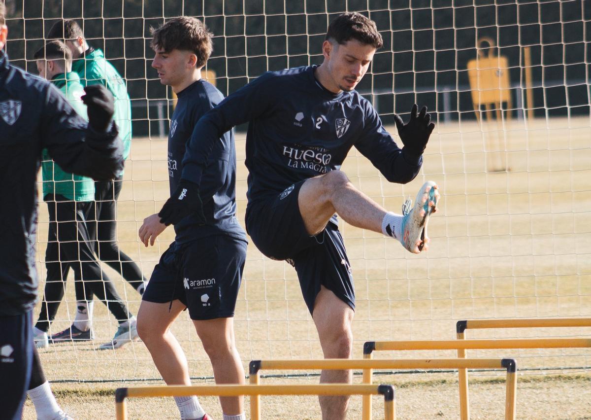 Manu Rico y Toni Abad, en un entrenamiento antes de la visita al Burgos.