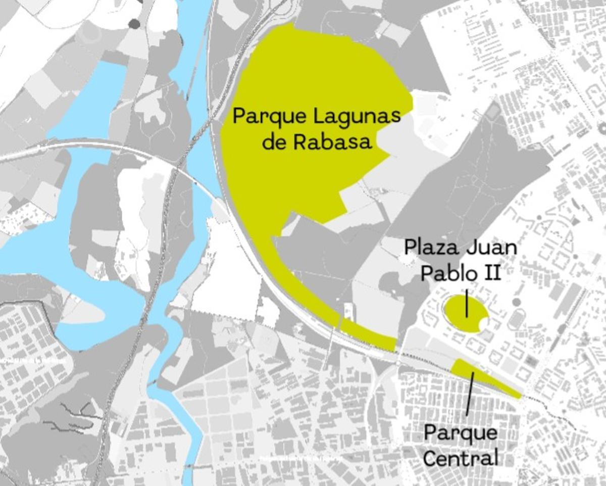 Plano del parque proyectado en Rabasa y su conexión con el Parque Central
