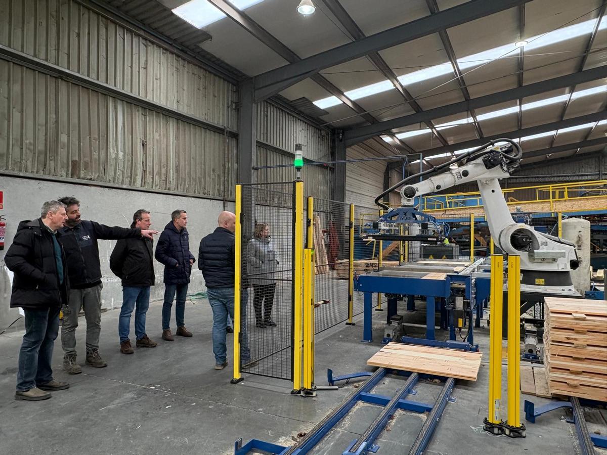 Por la izquierda, José Ramón Feito, Raúl Menéndez, Marcelino Marcos, Gonzálo Asenjo, Marcos da Rocha y Montse Fernández, en la nave de Madeas Navelgas.